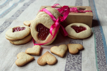 homemade biscuit, shortbread cookies in the form of hearts for Valentine's Day