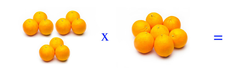 Sencillos problemas matemáticos de multiplicar con naranjas