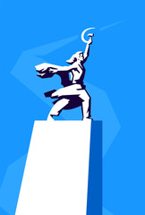 Illustration of the monument Worker and Collective Farm Girl. Monument, a symbol of the achievements of the Soviet people. Sickle and hammer in the hands. One of the symbols of Moscow.  