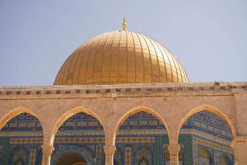 Fototapeta na wymiar January 2020, Islamic shrine Dome of the Rock with gold leaf on Temple Mount in Jerusalem Old City, Israel