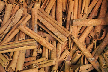 Top view of cinnamon sticks  in old city market Jerusalem  