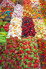 Variety of Colorful Candies Displayed at Sweet Store in old city market Jerusalem
