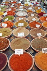 Various spices for food in a tipical oriental market 