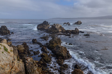 rocks at Cannery Point in Point Lobos State Natural Reserve (Carmel-by-the-sea, California, USA) - obrazy, fototapety, plakaty