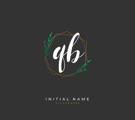 Handwritten letter Q B QB for identity and logo. Vector logo template with handwriting and signature style.