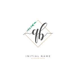 Handwritten letter Q B QB for identity and logo. Vector logo template with handwriting and signature style.