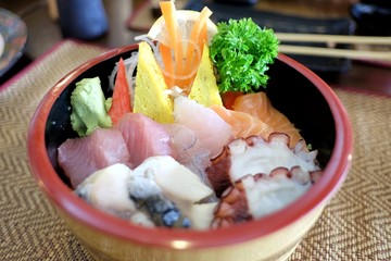A bowl of seafood wasabi on Japanese dinning table