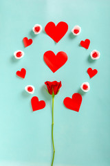 Little heart and Red rose with copy space frame. Valentine day concept 