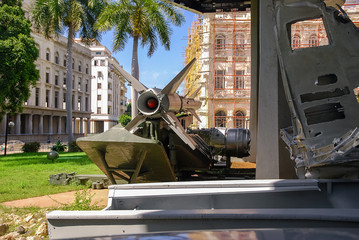 Varadero, Cuba - August 31, 2012: National revolution museum in Havana Cuba Havana. exhibition of Soviet weapon to memory of Caribbean Crisis of 1962. Space Rocket of USSR