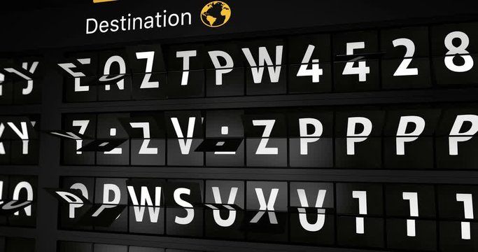 3D generated animation, analog flight information display board with the arrival city of Singapore, 4 different animations