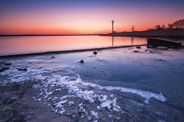 Beach on the Baltic Sea on a frosty morning, Gdansk, Poland