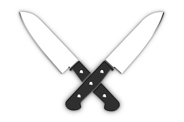 Chef Cook Concept Symbol - 3D Knifes Illustration - Isolated On White Background