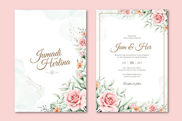 Obraz na płótnie Canvas Beautiful floral watercolor on wedding card template