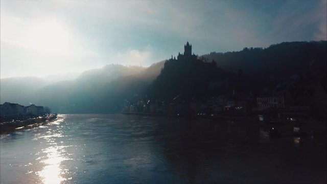 Aerial view of Cochem and the castle at the moselle 