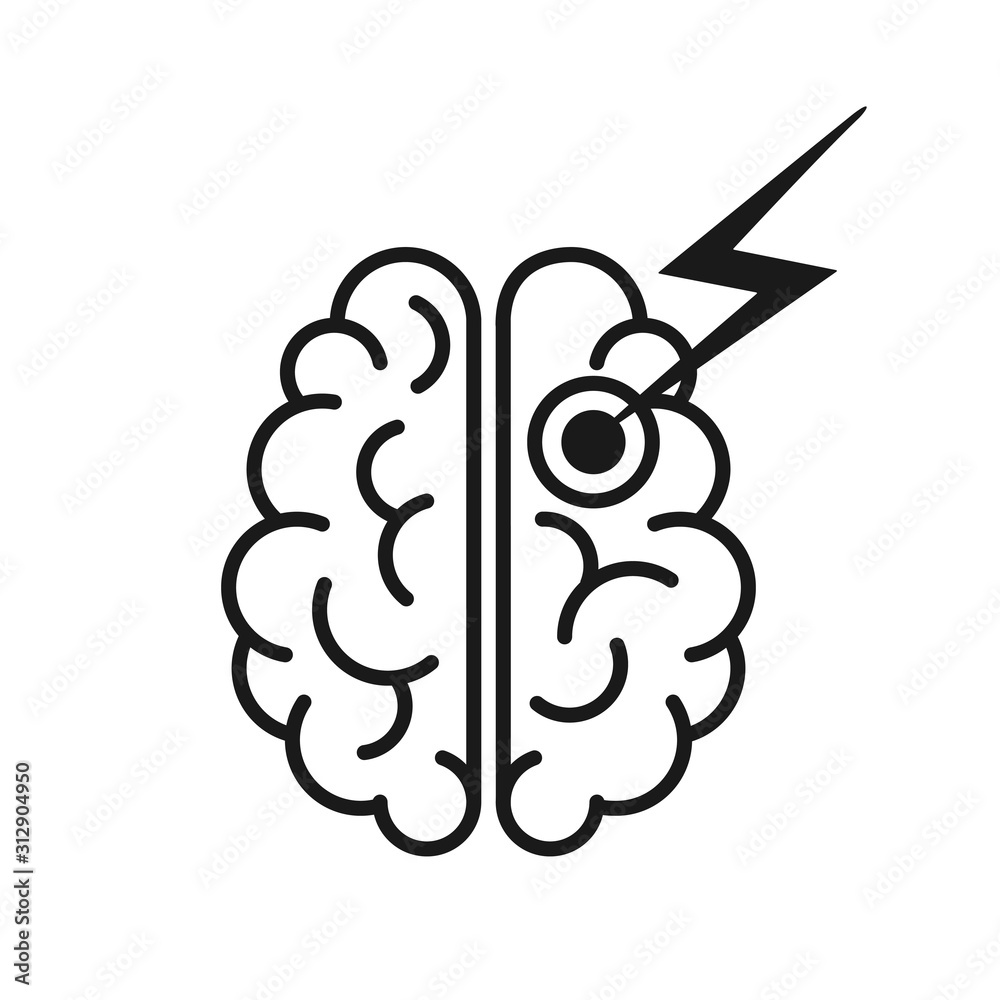 Wall mural black icon of brain stroke. the human cerebrum in top view. vector illustration in outline style is 