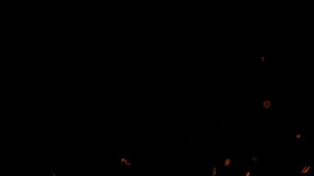 Burning paper with fire and ash falling and flying across the screen
