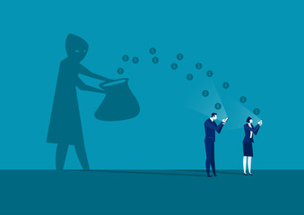 shadow robber man stole money via transfer online from mobile illustration