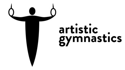 Vector banner with an icon of a gymnast doing exercises with rings with text headline. Modern flat artistic gymnastics icon, pictogram