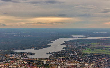 Aerial view over Havel river and Wilhelmstadt, Germany