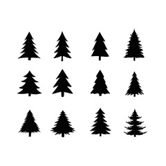 isolated of trees on the white background.Trees silhouette.Hand drawn.Vector EPS 10.