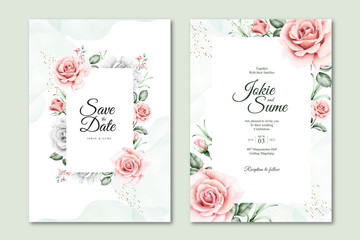Wedding invitation card template with beautiful floral watercolor