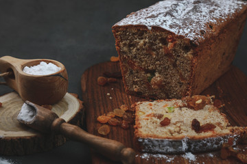 delicious fresh cupcake with dried fruits and raisins