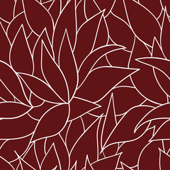 White line drawing illustration on dark red background. Seamless natural pattern.