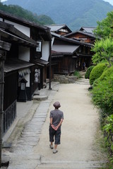 Fototapeta na wymiar Strolling around Magome, one of Japanese most preserved old town 