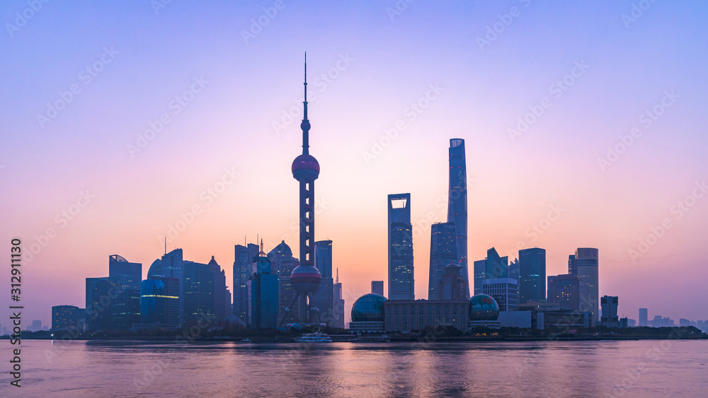 Wall mural Shanghai skyline and skyscraper, Shanghai modern city on the Huangpu River, China.