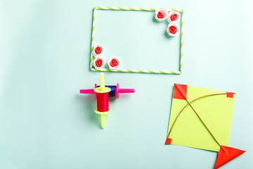 Celebrate Indian festival makar sankranti with colorfull kite and copy space frame 