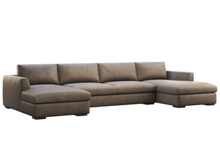 Obraz premium Chalet modular brown leather upholstery sofa with chaise lounge. 3d render.