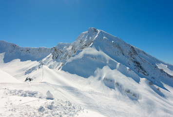 Fototapeta na wymiar Amazing mountain landscape in Caucasus highlands. Winter in Rosa Khutor.