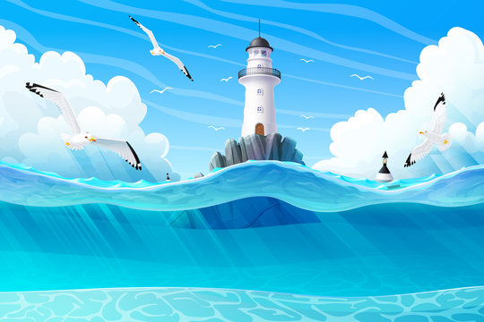 vector cartoon Lighthouse sea clipart