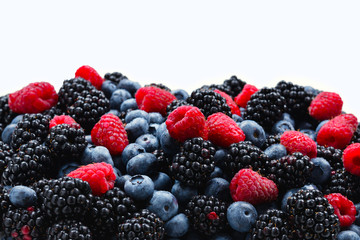Blackberry, raspberry, blueberry background.  Top view.
