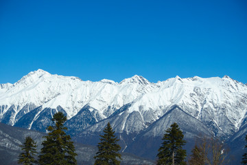 Fototapeta na wymiar Amazing mountain landscape in Caucasus highlands. Winter in Rosa Khutor.