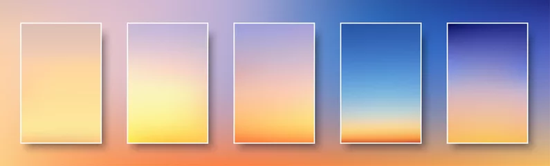 Fotobehang Set of colorful sunset and sunrise sea. Blurred modern gradient mesh background paper cards. © Vjom