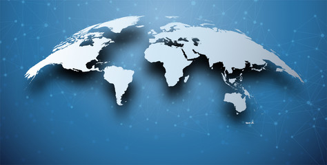 Abstract world map on blue. © Vjom
