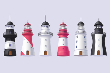 vector Lighthouse, light house, beacon set