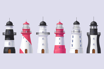 vector Lighthouse, light house, beacon set