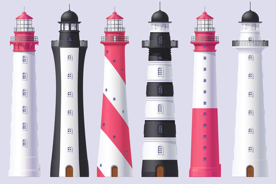 Vector Lighthouse, Light House, Beacon Set