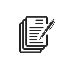 Flat icon of paper and pen with some text. Vector Illustration.