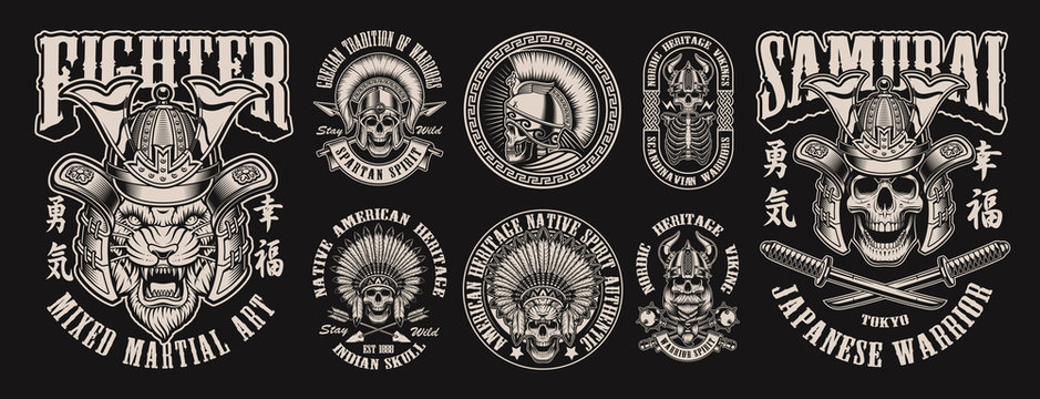 Monochrome of vector illustrations with skulls