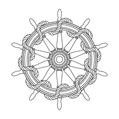 vector black, white rope boat handwheel, ship wheel helm