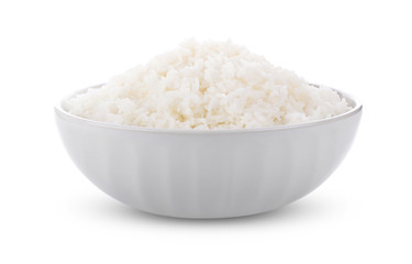Rice in a bowl on a white background. full depth of field