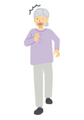 紫の服を着た驚くシニア女性