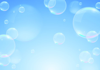 Soap Bubbles on Blue Background . Isolated Vector Design
