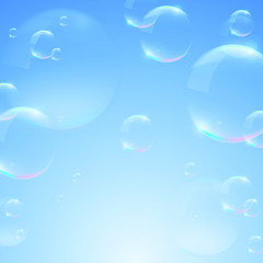 Soap Bubbles on Blue Background . Isolated Vector Design