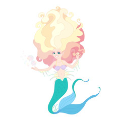 vector flat outline cartoon cute mermaid