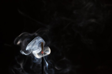 abstract background of smoke from incense stick close up with copy of space on black background