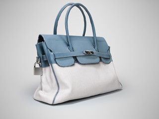 3D rendering blue old bag for grandmother on gray background with shadow